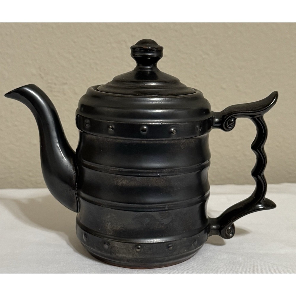 Vintage Rossini Red Clay Japanese Tea Pot With Lid Metal Glaze‎ Pewter
